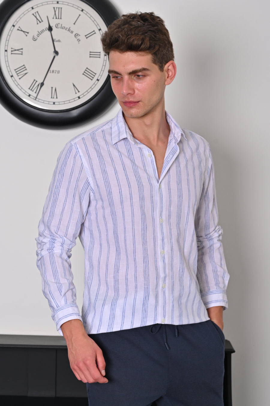 Hub - Linen Striped Shirt - Blue