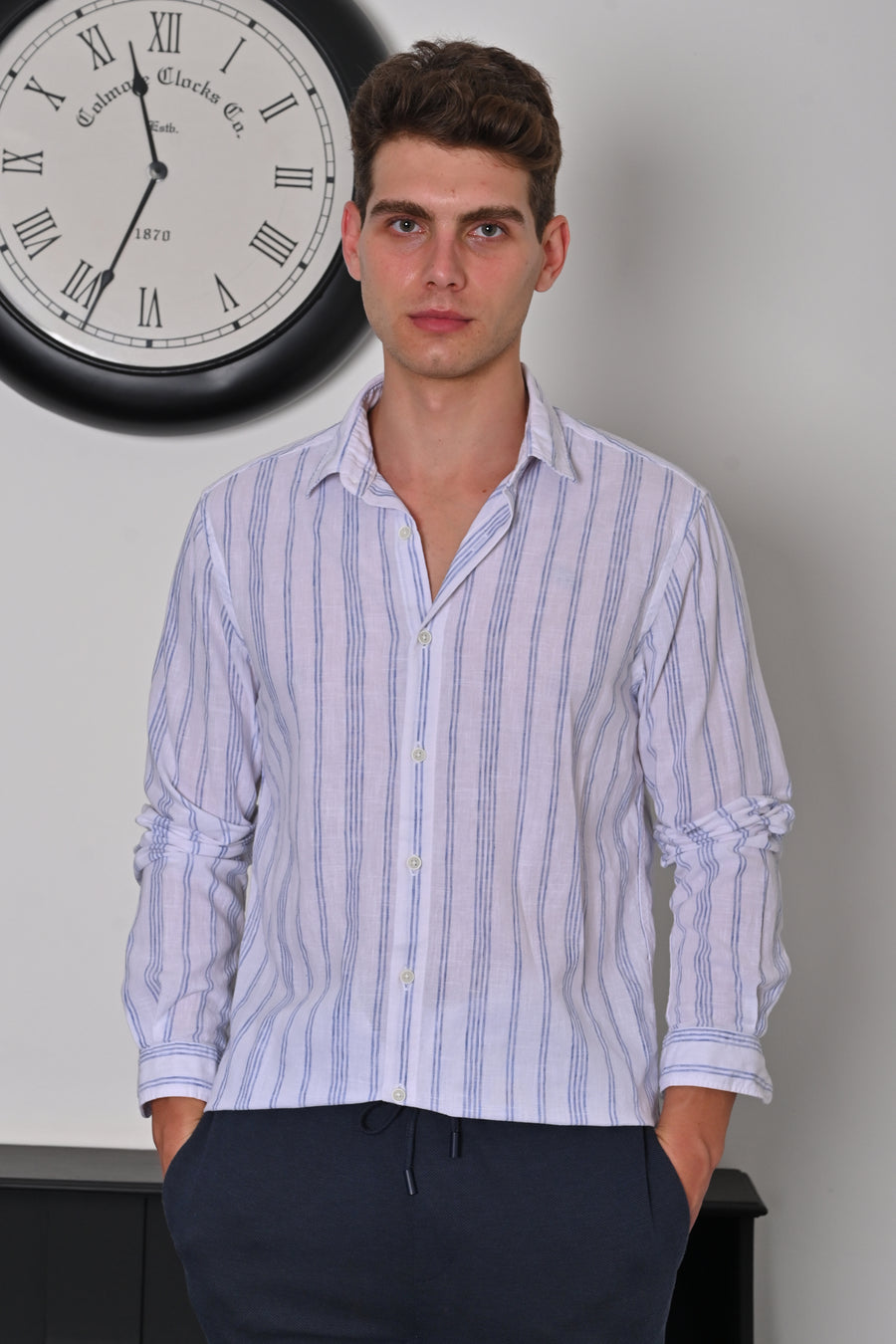 Hub - Linen Striped Shirt - Blue