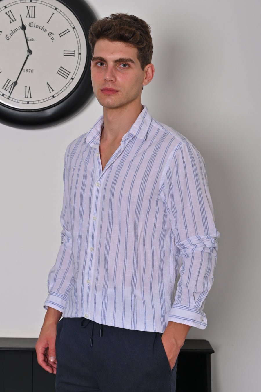 Hub - Linen Striped Shirt - Blue