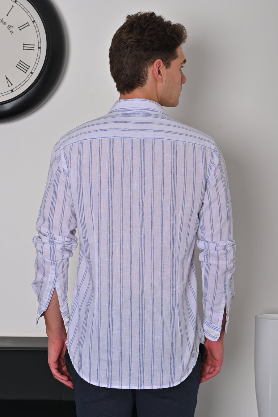 Hub - Linen Striped Shirt - Blue