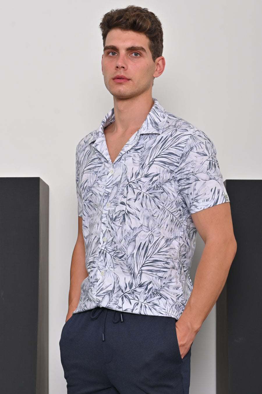 Bizzy - Cotton Stretch Printed Shirt - Blue