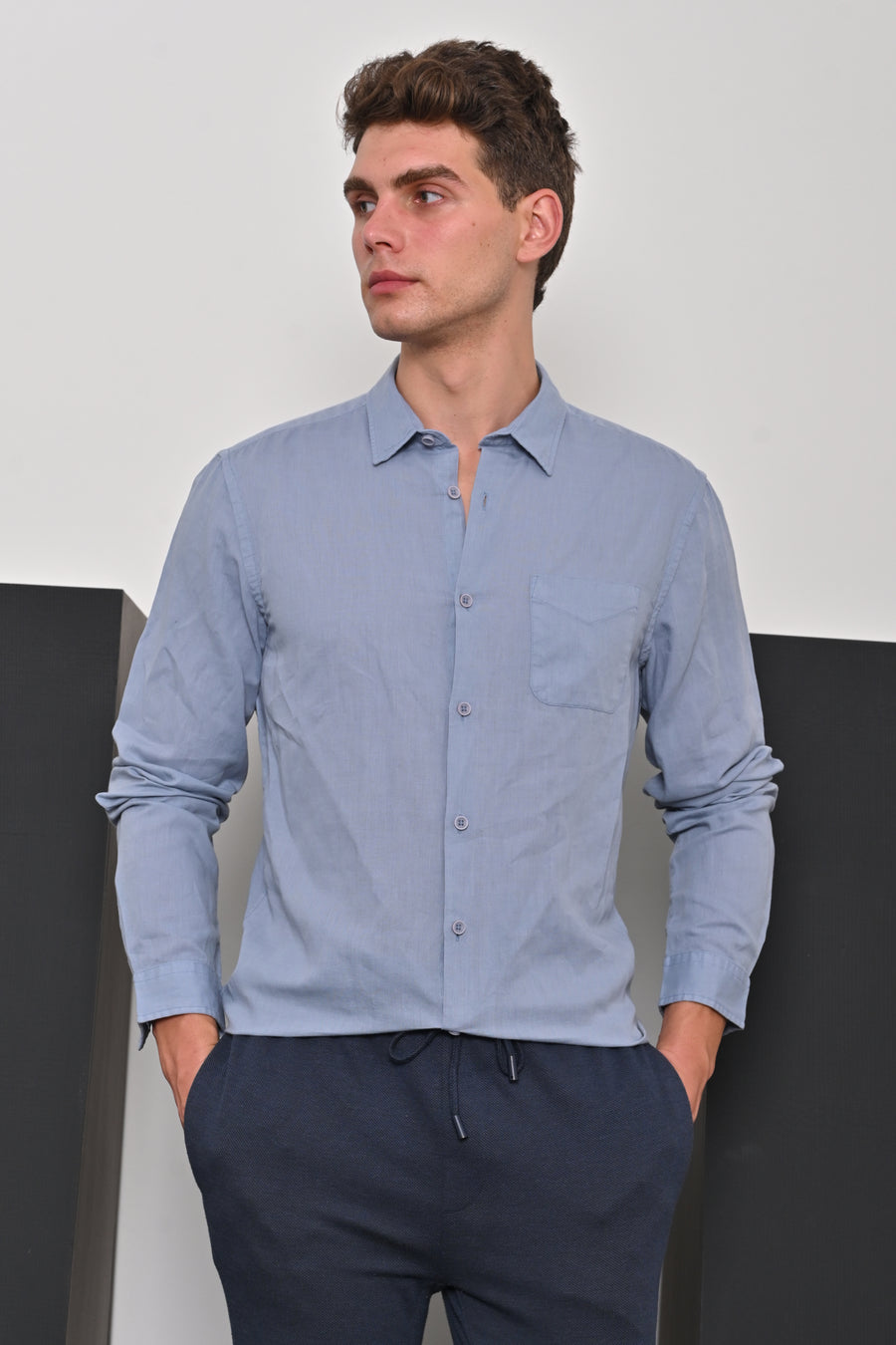 Champion - Cotton Linen Solid Shirt - Blue