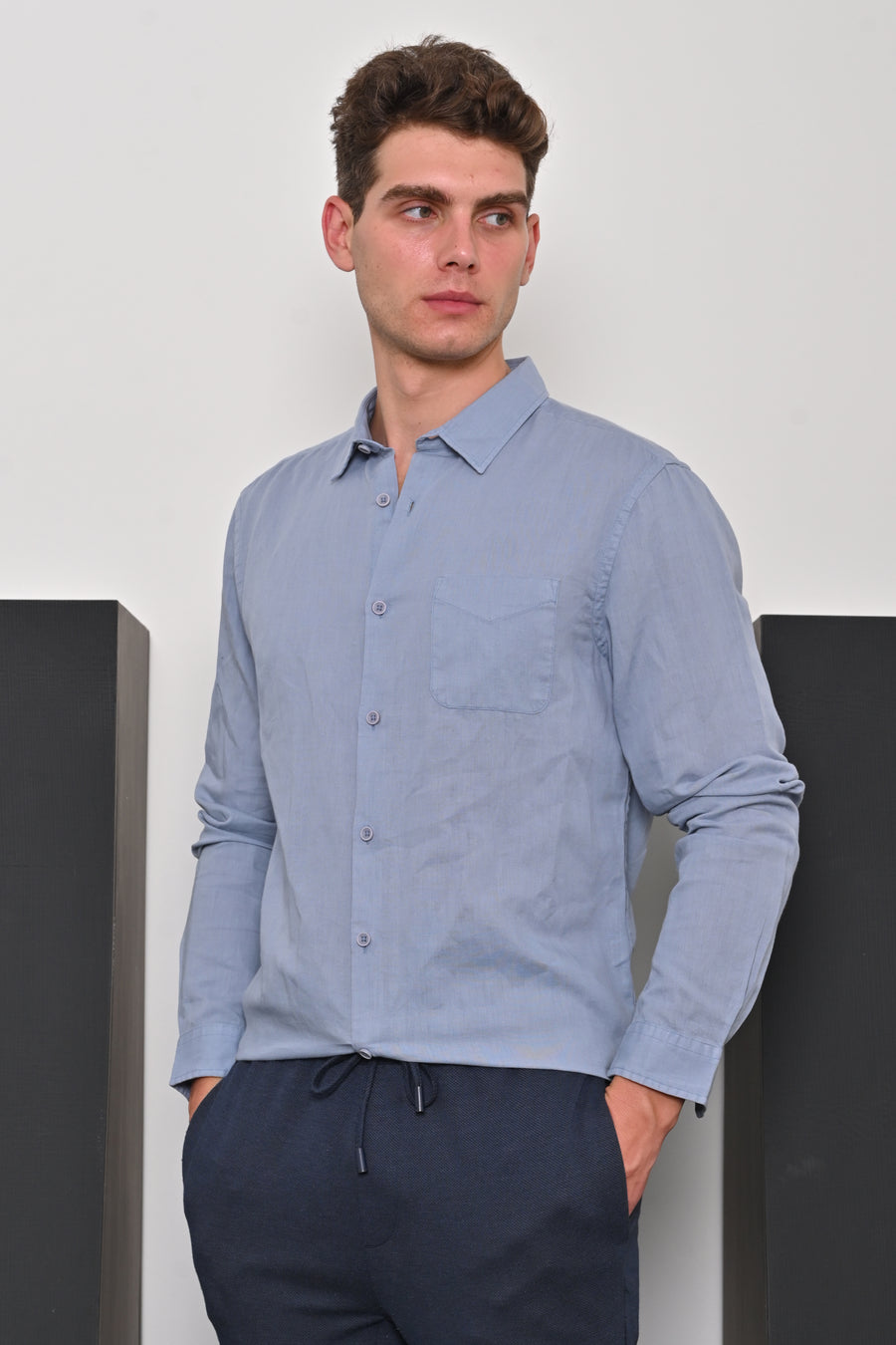 Champion - Cotton Linen Solid Shirt - Blue