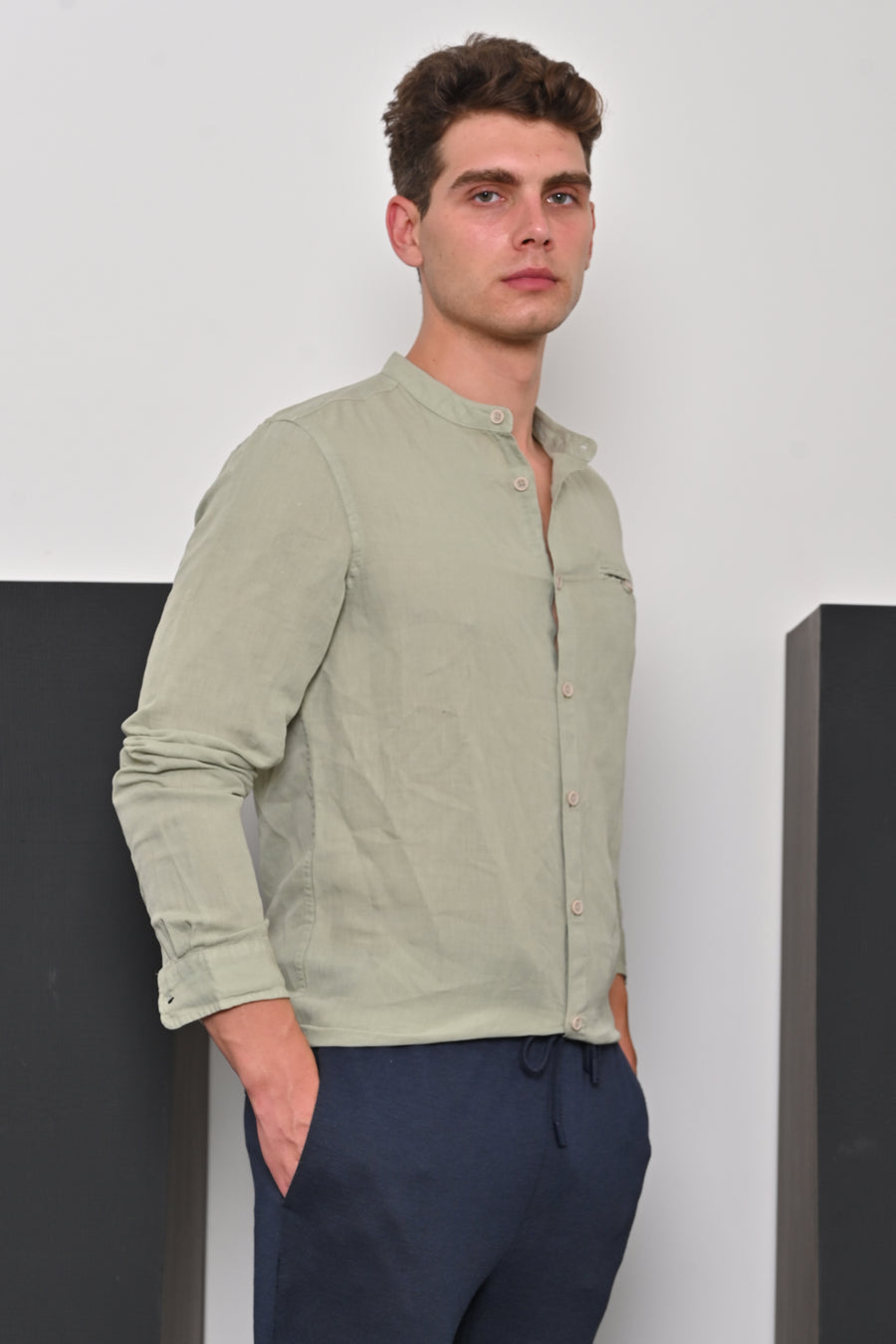 Treasure - Pure Linen Solid Shirt - Pista