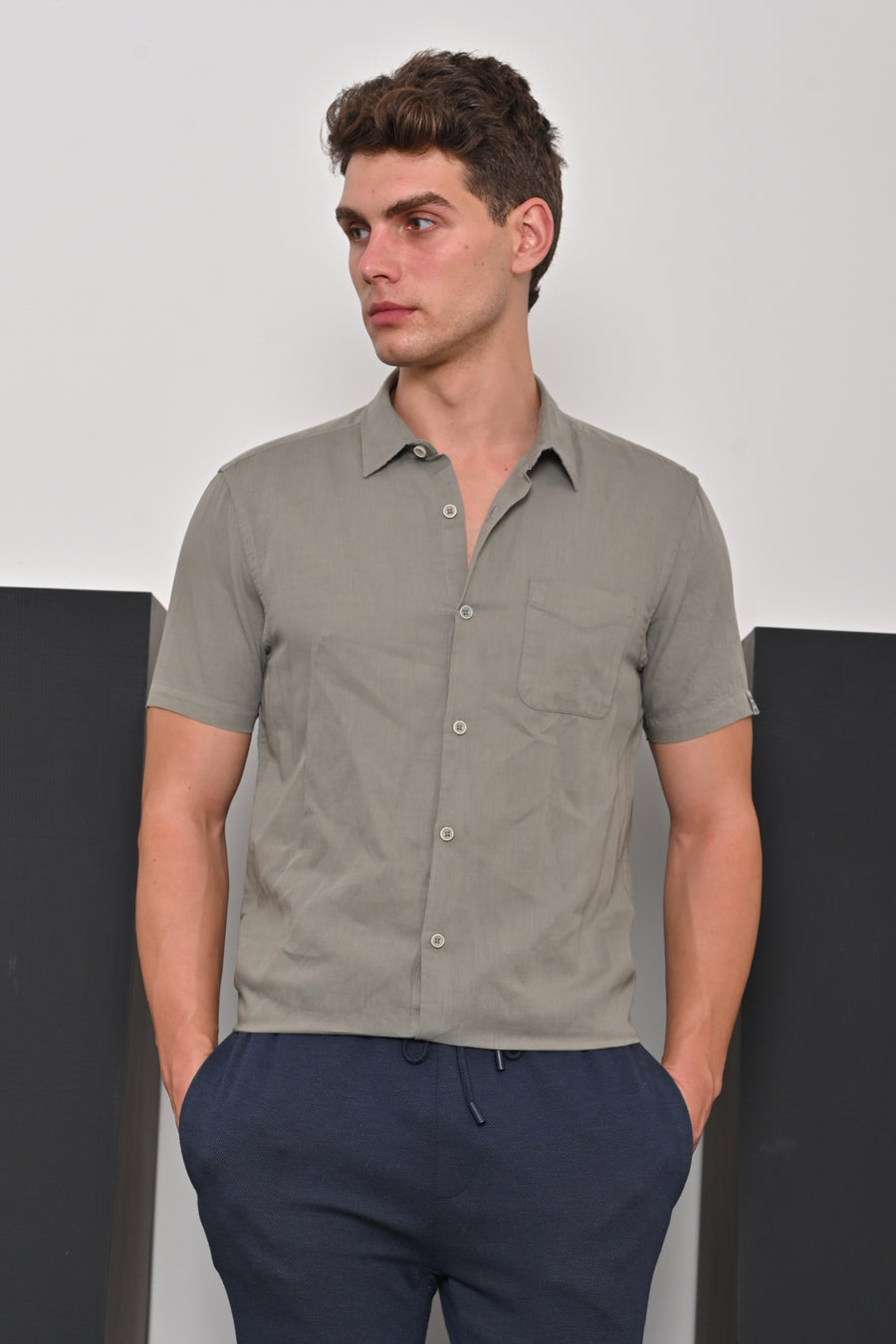 Charlie - Cotton Linen Solid Shirt - Pista