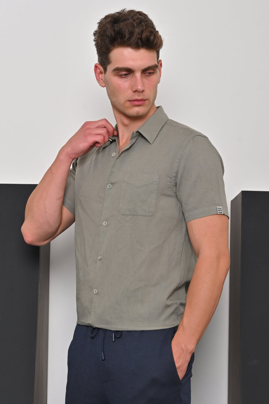 Charlie - Cotton Linen Solid Shirt - Pista