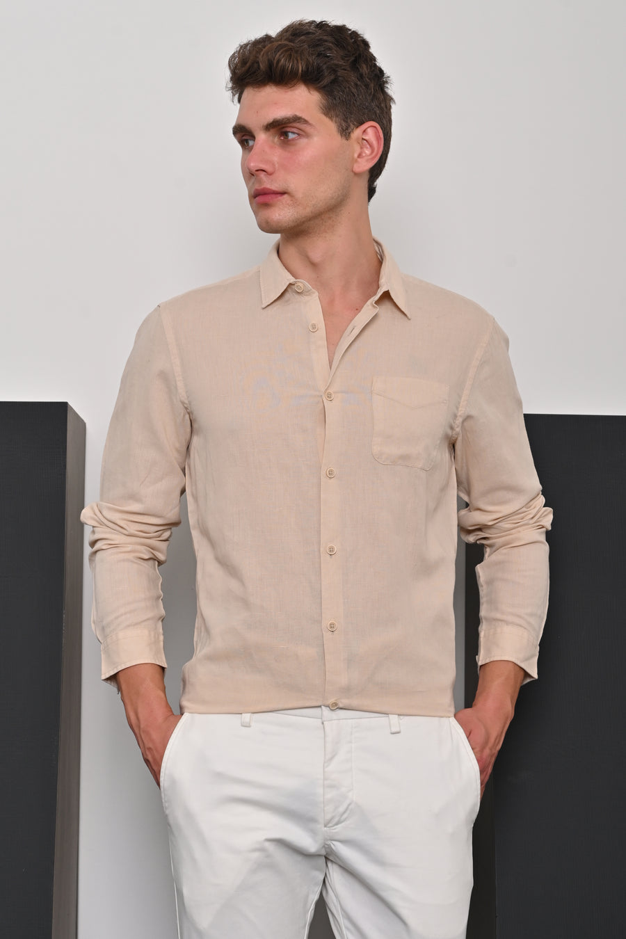 Champion - Cotton Linen Solid Shirt - Beige