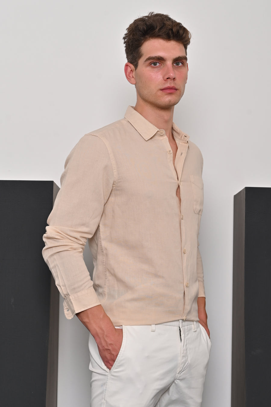 Champion - Cotton Linen Solid Shirt - Beige