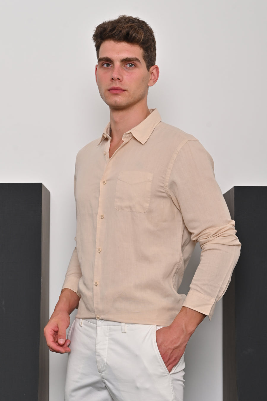 Champion - Cotton Linen Solid Shirt - Beige