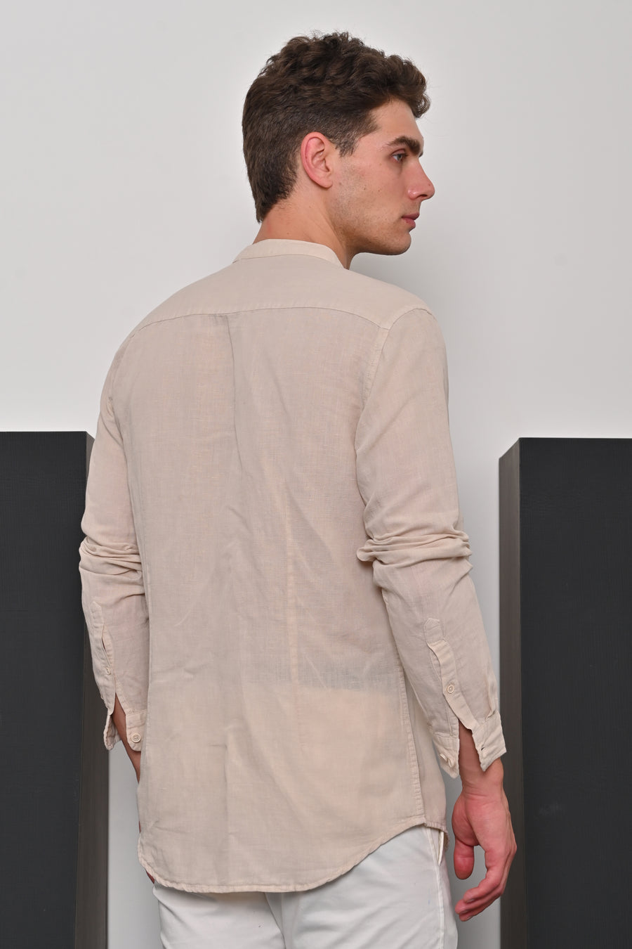 Treasure - Pure Linen Solid Shirt - Beige