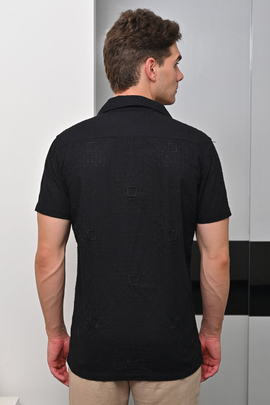 Greek - Cotton Linen Embroidered Shirt - Black