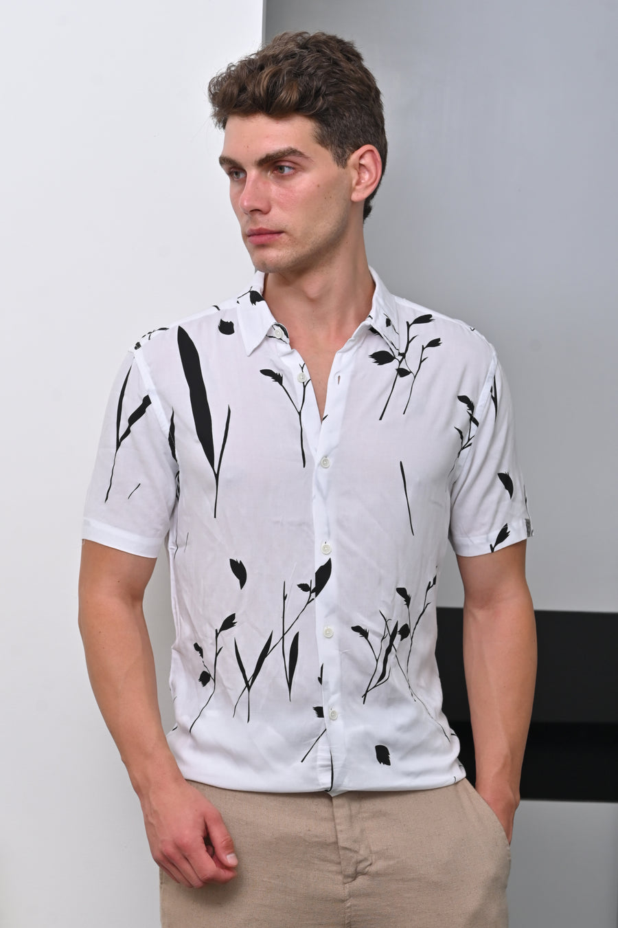 Canis - Viscose Printed Shirt - White