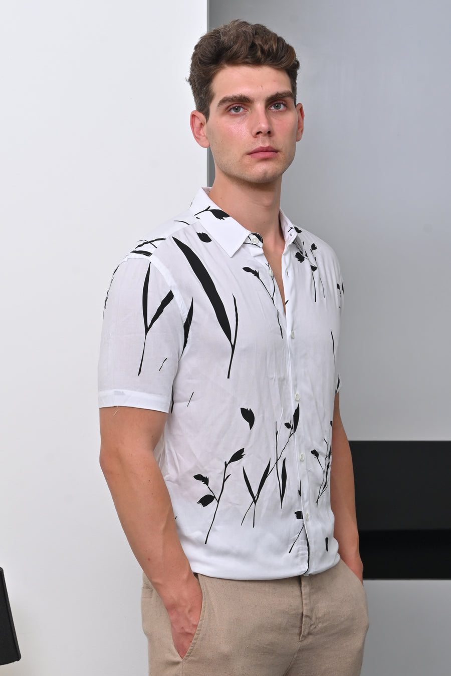 Canis - Viscose Printed Shirt - White