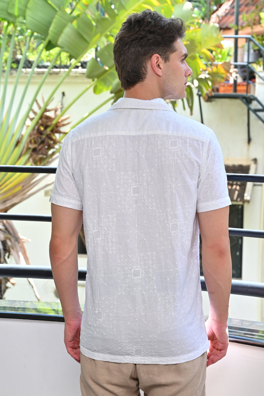 Greek - Cotton Linen Embroidered Shirt - White