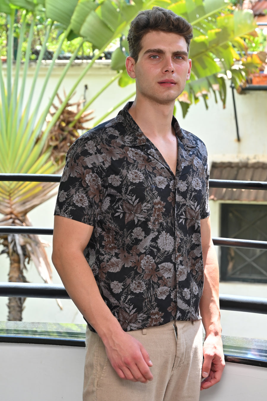 Landra - Cotton Floral Printed Shirt - Black