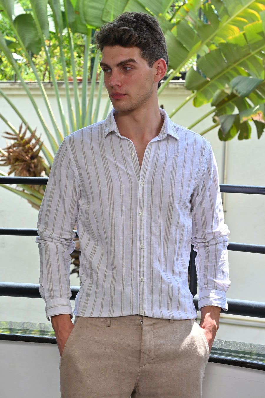 Hub - Linen Striped Shirt - Beige