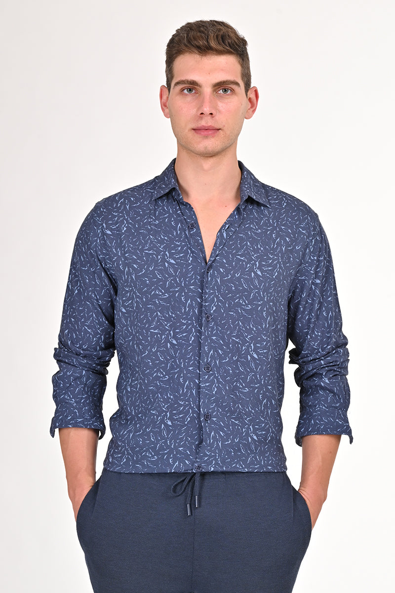 Daphne - Viscose Printed Shirt - Navy