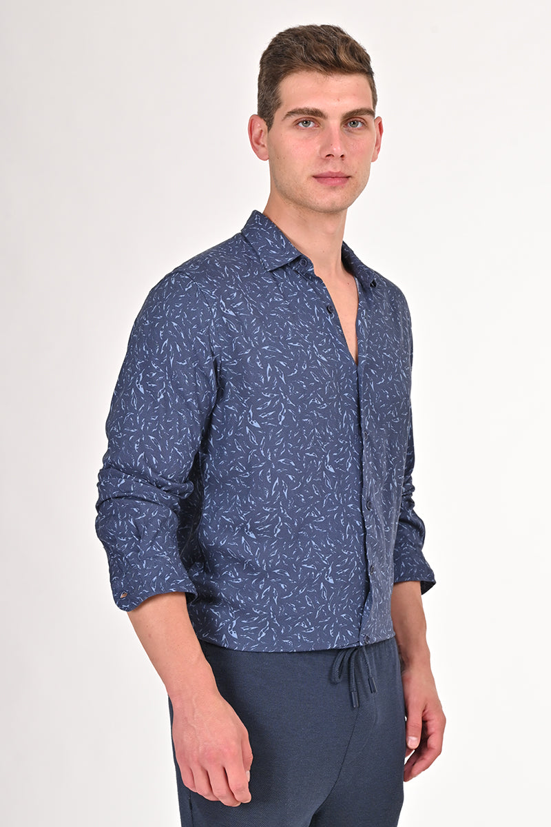 Daphne - Viscose Printed Shirt - Navy