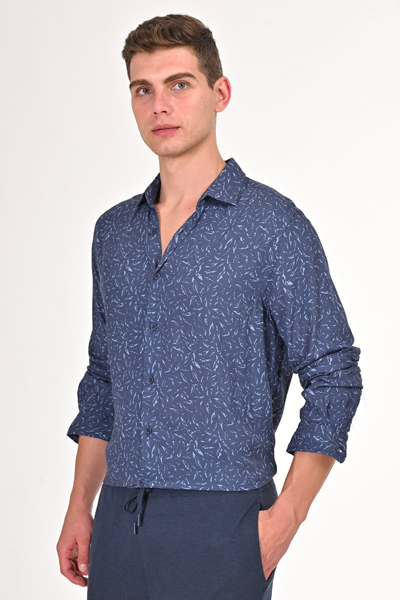 Daphne - Viscose Printed Shirt - Navy