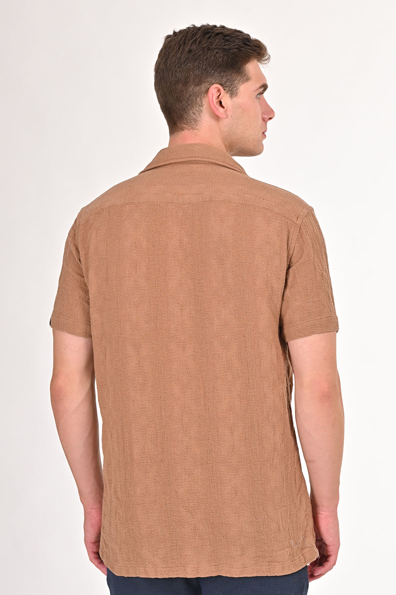 Avrum - Textured Cotton Solid Shirt - Khaki