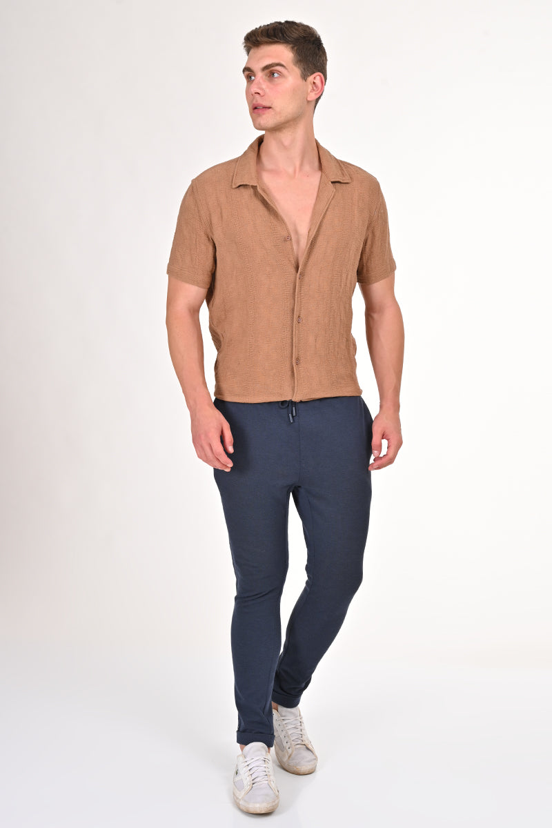 Avrum - Textured Cotton Solid Shirt - Khaki