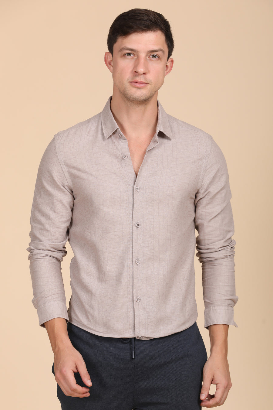 Silas - Cotton Prinetd Shirt - Sand