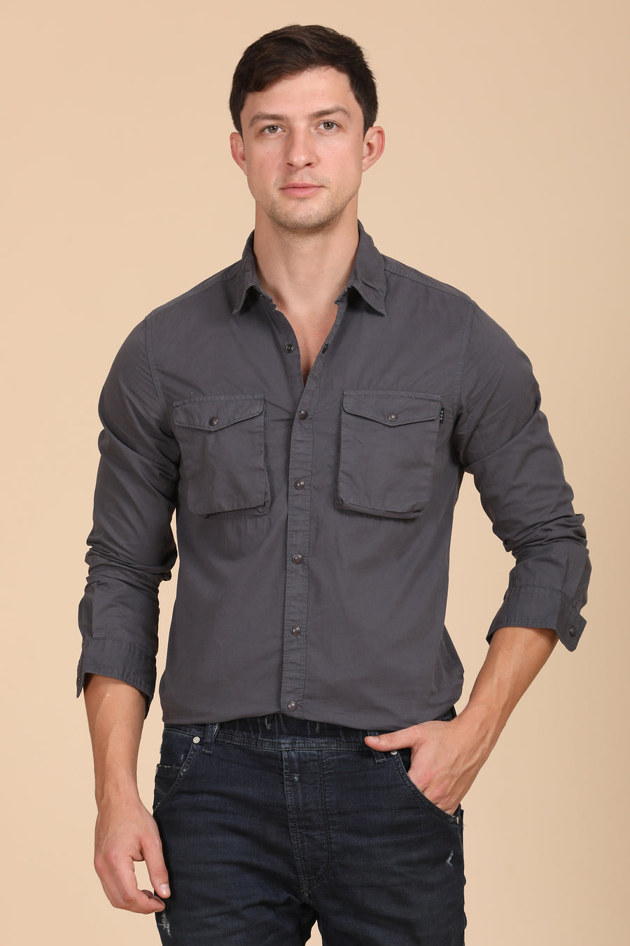 Patric - Cotton Cargo Shirt - Grey