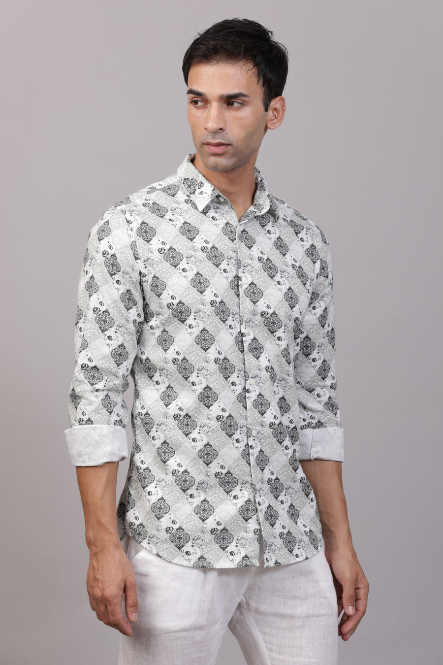 Leon - Dobby Printed Shirt - Pista