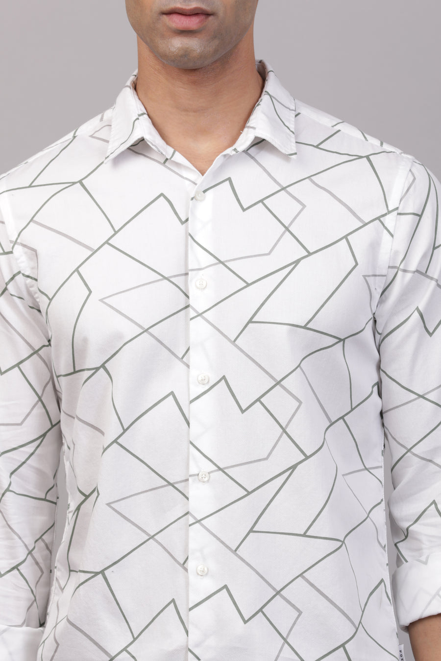 Sofia - Dobby Geometric Print Shirt - White