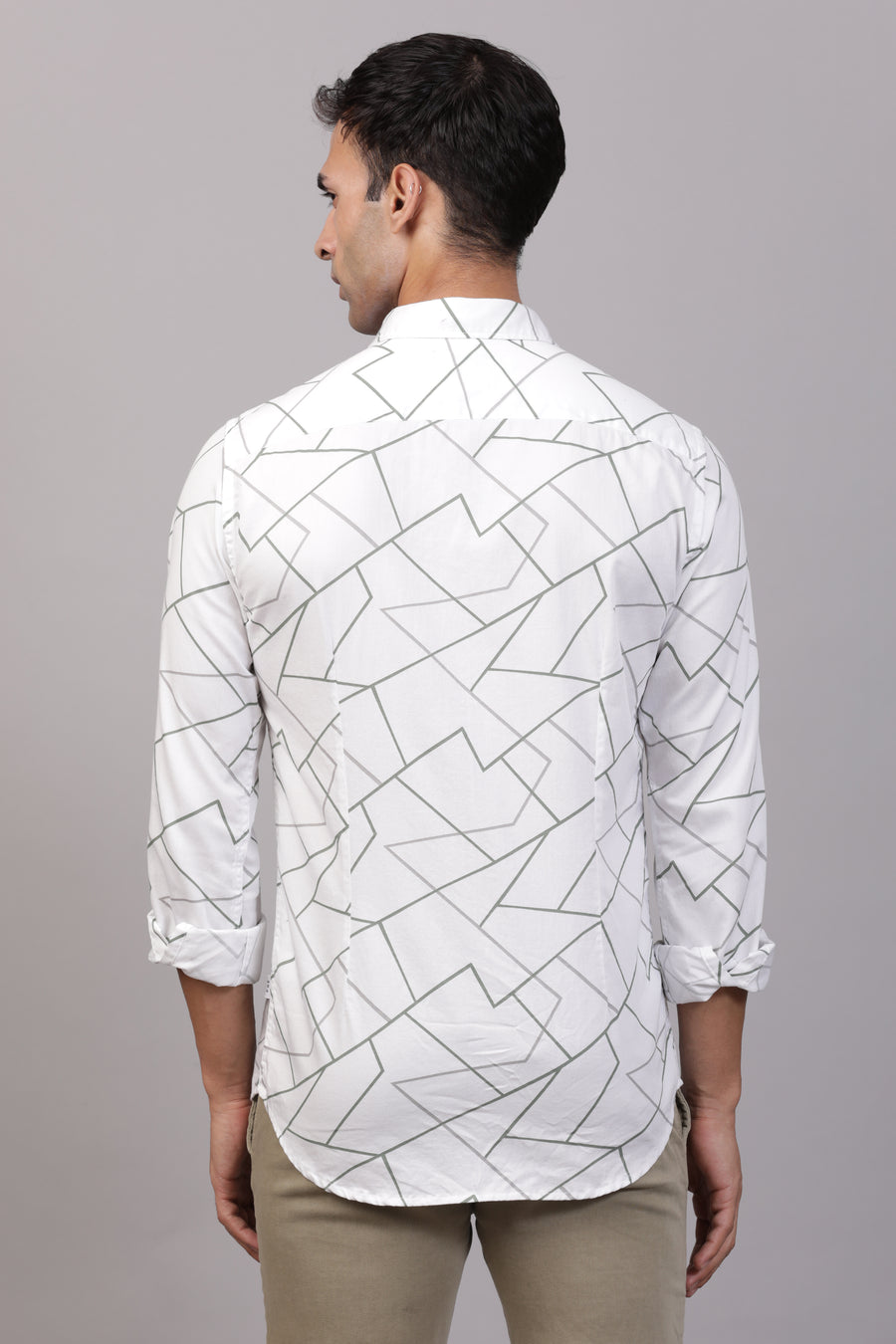 Sofia - Dobby Geometric Print Shirt - White