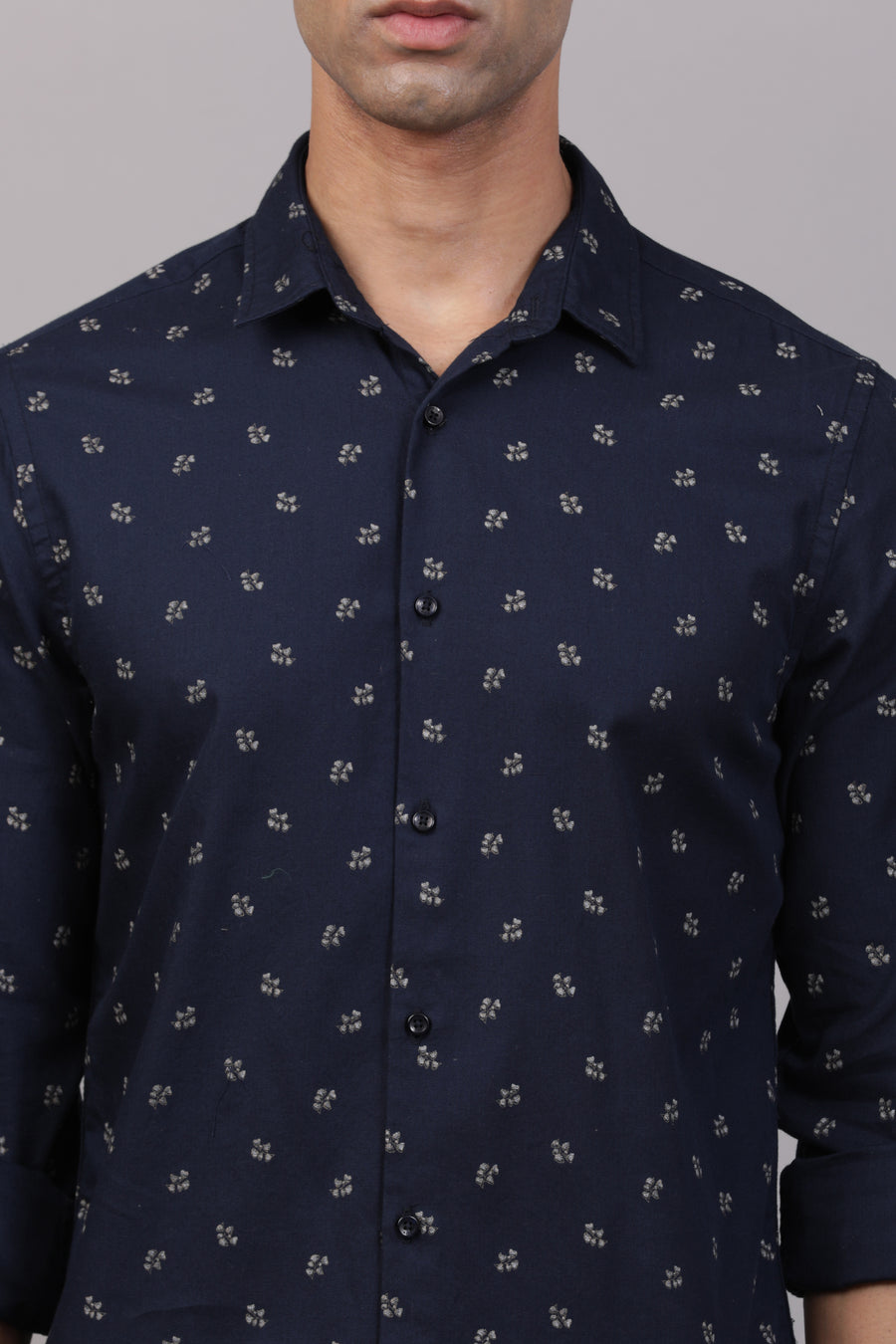 Heron - Micro Floral Printed Shirt - Navy