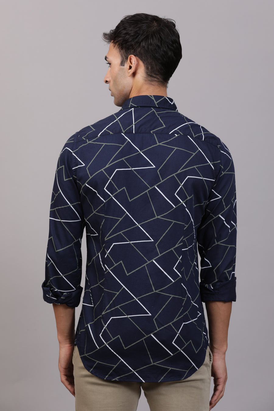 Sofia - Dobby Geometric Print Shirt - Navy
