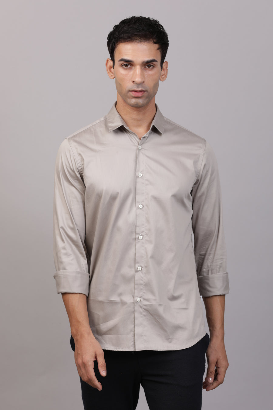 Victor - Satin Solid Shirt - Lt Grey