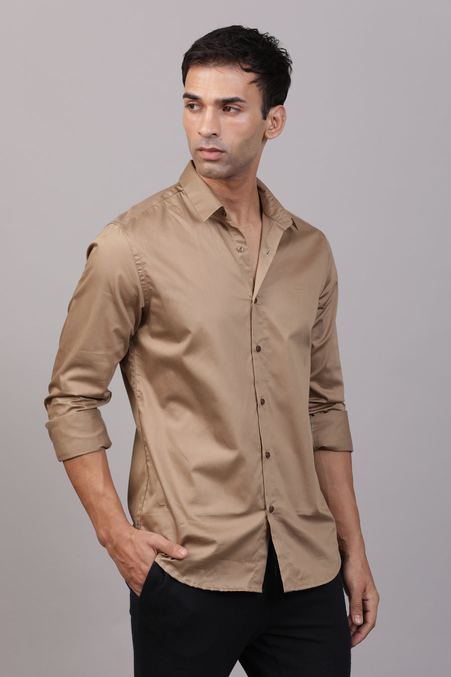 Serbo - Satin Solid Shirt - Khaki