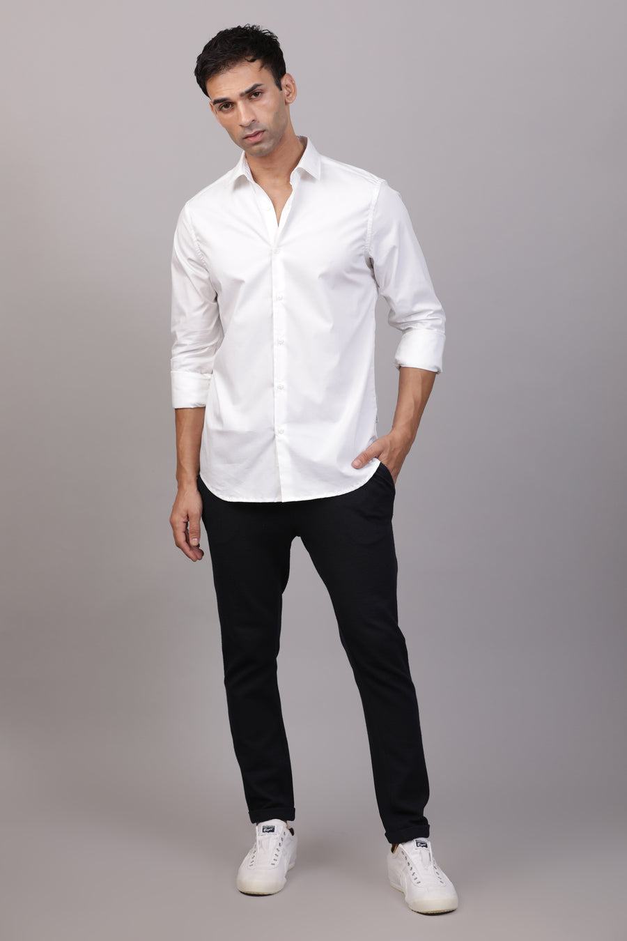 Victor - Satin Solid Shirt - White