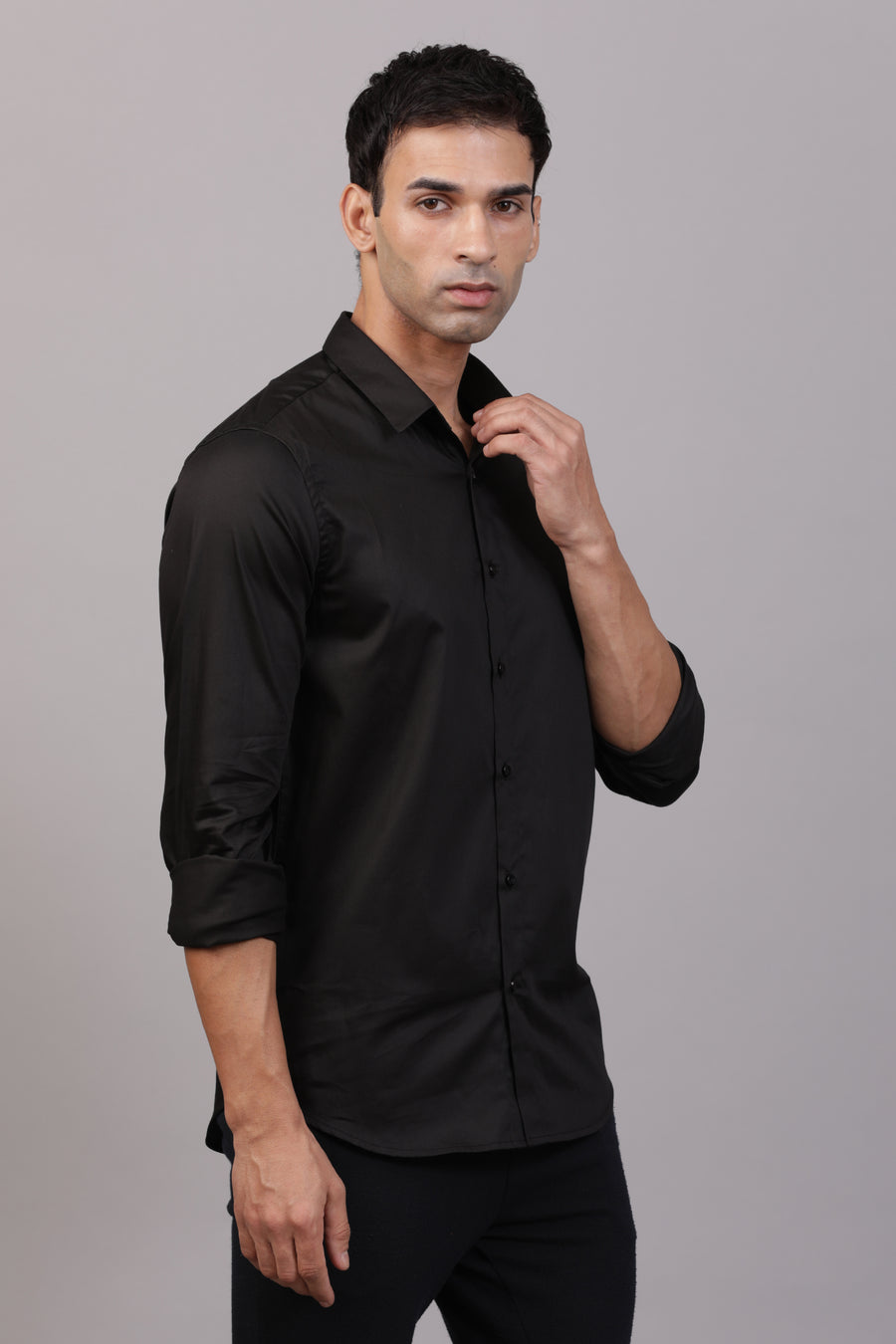 Victor - Satin Solid Shirt - Black