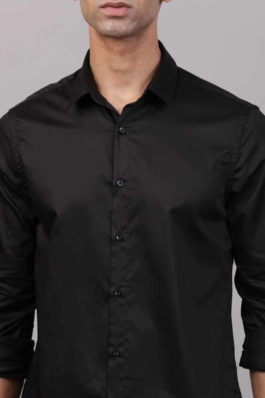 Victor - Satin Solid Shirt - Black
