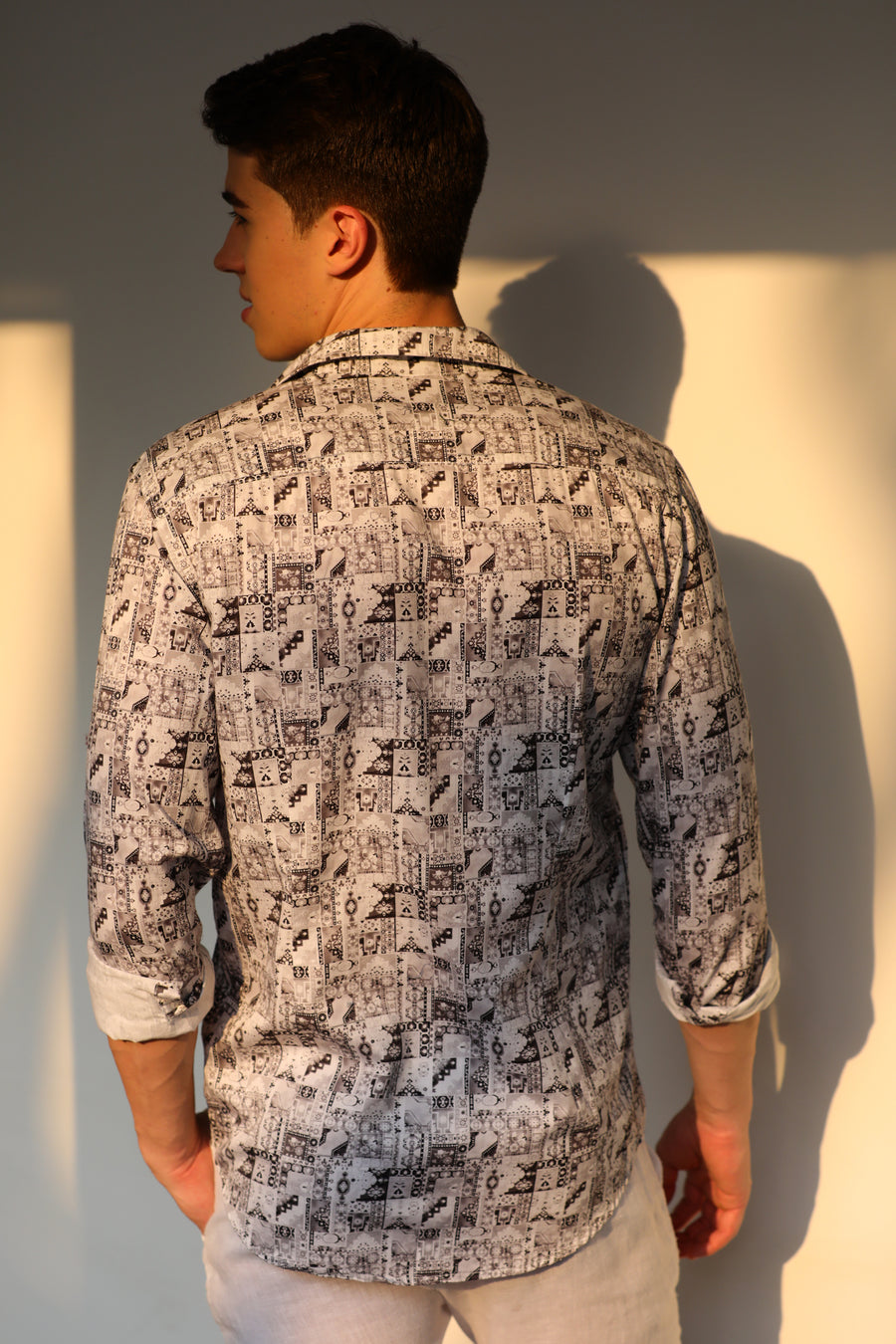 Spango - Satin Abstract Print Shirt - Grey